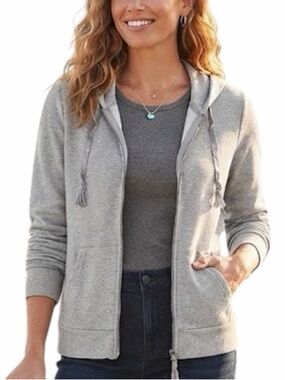GAP BODY Hooded Zip Jacket Grey Ribbon Trim Large Retro Gorpcore